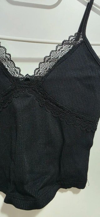 Crop Top Bershka Negro Tirantes Encaje Talla S