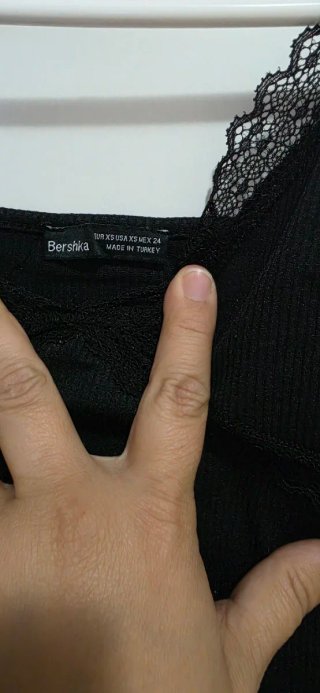 Crop Top Bershka Negro Tirantes Encaje Talla S