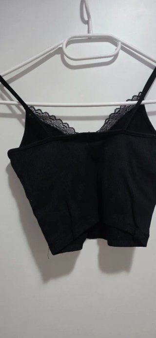 Crop Top Bershka Negro Tirantes Encaje Talla S