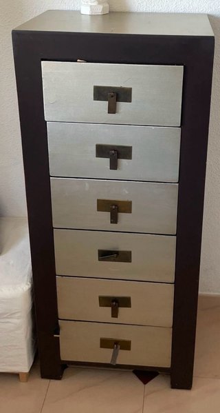 Cómoda alta 6 cajones madera y metal