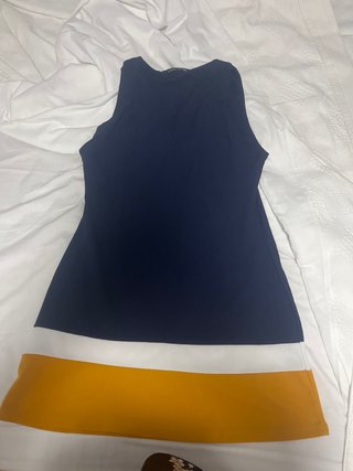 Vestido azul, blanco y amarillo