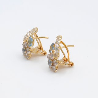 Pendientes Oro 18K, Flor blanca y azul, 3.1gr