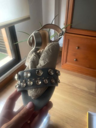 Sandalias Tulipano Azul y Plata con Pedrería