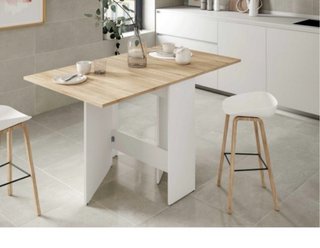 Mesa comedor abatible madera y blanco