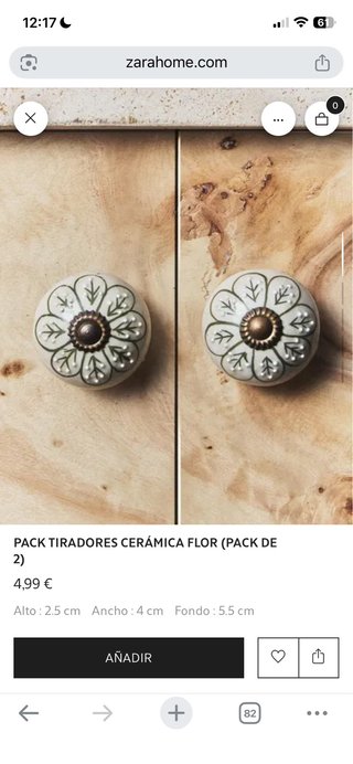 Tirador cerámica Zara Home flor azul