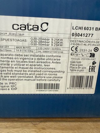 Placa de gas Cata 4 fuegos