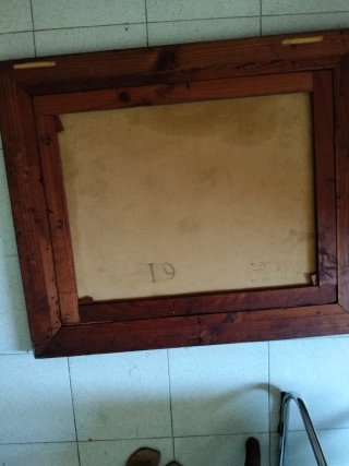 Antiguo óleo paisaje pueblo iglesia,firmado