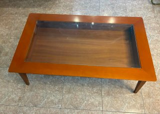 Mesa auxiliar madera y cristal