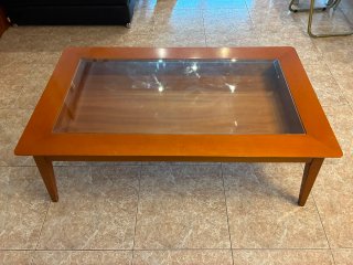 Mesa auxiliar madera y cristal