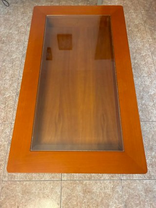Mesa auxiliar madera y cristal
