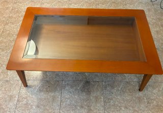 Mesa auxiliar madera y cristal