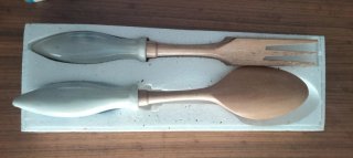 Set cubiertos servir madera y cerámica