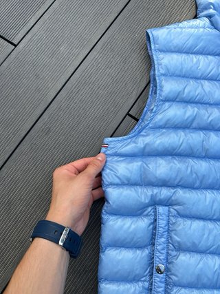 Moncler chaleco plumas capucha azul talla 0