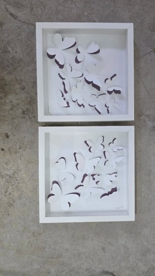Cuadros Mariposas 3D Papel Blanco y Morado