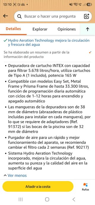 Depuradora Intex 5678 l/h Nueva
