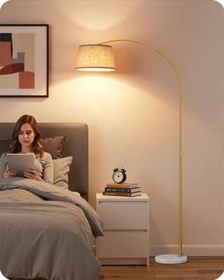 Lámpara de pie led regulable dorada y lino 9w