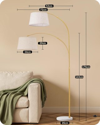 Lámpara de pie led regulable dorada y lino 9w