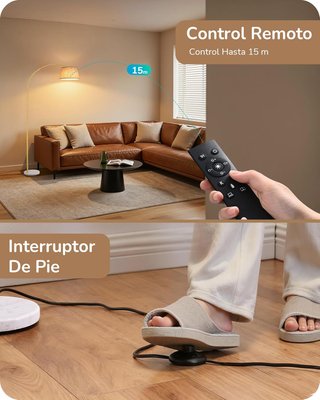 Lámpara de pie led regulable dorada y lino 9w