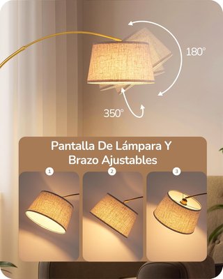 Lámpara de pie led regulable dorada y lino 9w