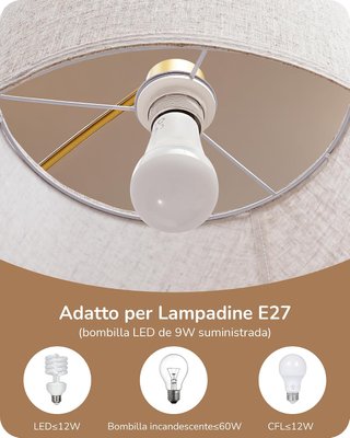 Lámpara de pie led regulable dorada y lino 9w