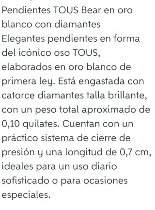 Pendientes Tous oro blanco 18kt con brillantes oso