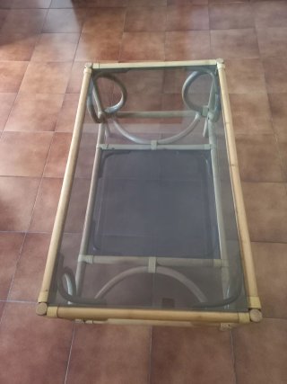 Mesa centro y mueble TV bambú y cristal