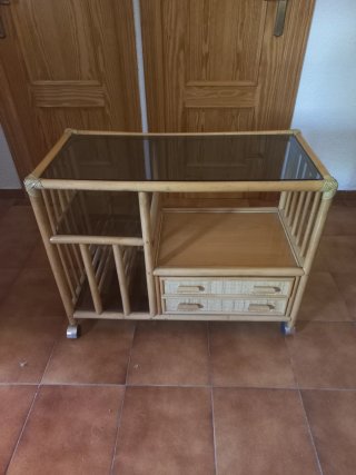 Mesa centro y mueble TV bambú y cristal