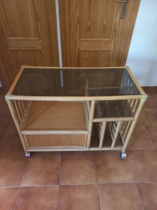 Mesa centro y mueble TV bambú y cristal