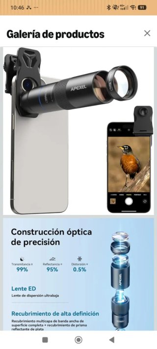 Lente APEXEL para ampliar cámara móvil