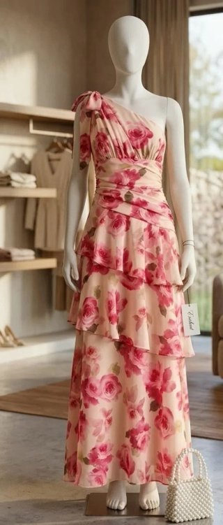 Vestido fiesta estampado floral rosa