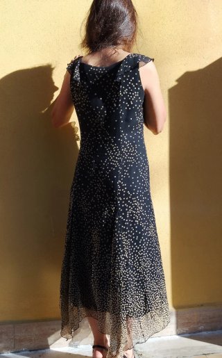 Max Mara Vestito Seta Nero Pois Oro