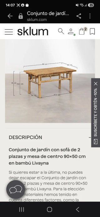Mesa sklum:mesa de centro 90x50 cm en bambú Livayn