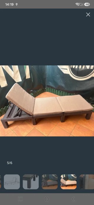 Tumbona de jardín ratán y tela beige