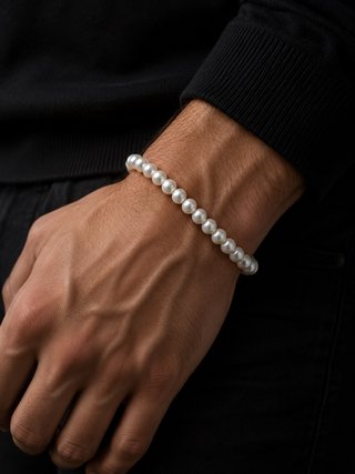 Pulsera de Perlas Blancas y Plateadas