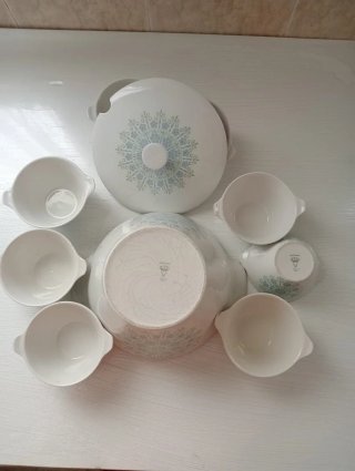 Set di stoviglie vintage Porcelanit blu e bianco
