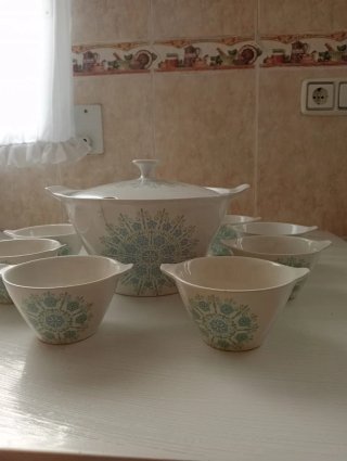 Set di stoviglie vintage Porcelanit blu e bianco
