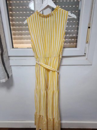 Vestido largo rayas blanco y amarillo