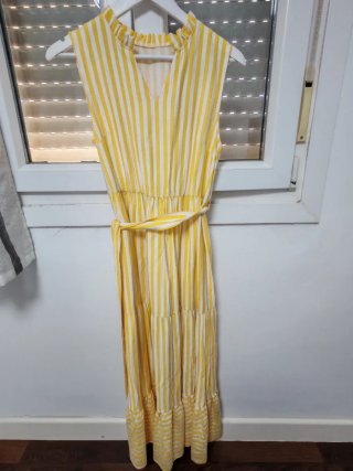 Vestido largo rayas blanco y amarillo
