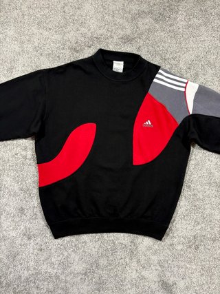 Sudadera Adidas vintage colorblock negro rojo L