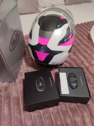 Casco Moto HJC Rosa y Negro
