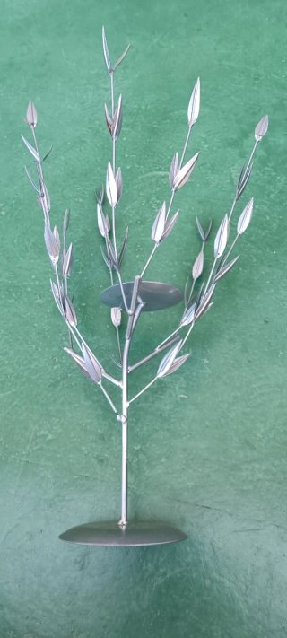 Portavelas ramas de olivo metal plateado
