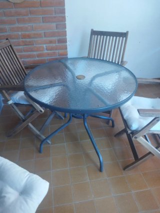Mesa y Sillas Terraza Madera y Cristal