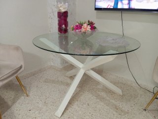 Mesa redonda cristal y madera