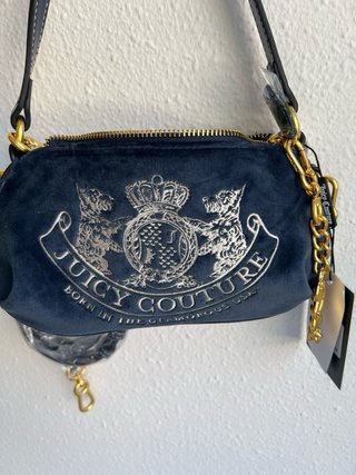 Bolso Hombro Juicy Couture Terciopelo Azul Dorado