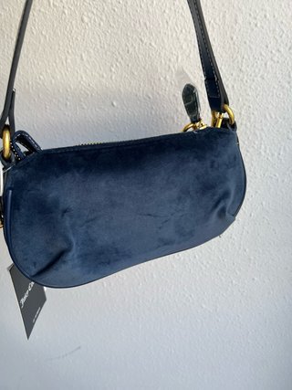 Bolso Hombro Juicy Couture Terciopelo Azul Dorado