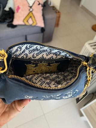 Bolso Hombro Juicy Couture Terciopelo Azul Dorado