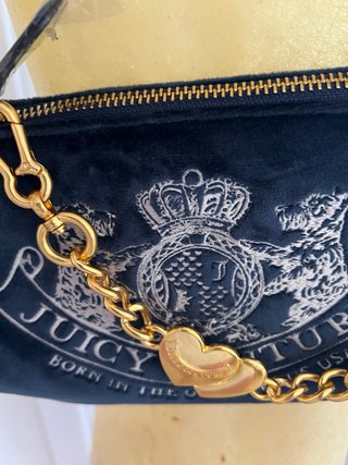 Bolso Hombro Juicy Couture Terciopelo Azul Dorado