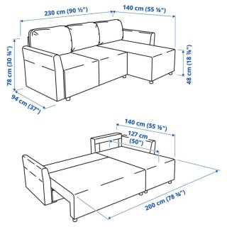 Sofá Cama Chaise Longue 3 Plazas Negro