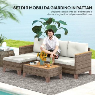 Set di Mobili da Giardino in Rattan 3 Pezzi, Salot