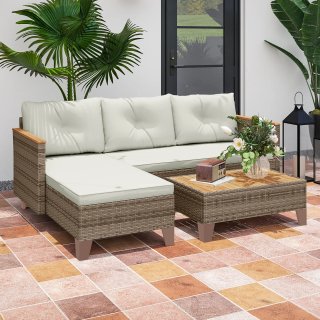 Set di Mobili da Giardino in Rattan 3 Pezzi, Salot